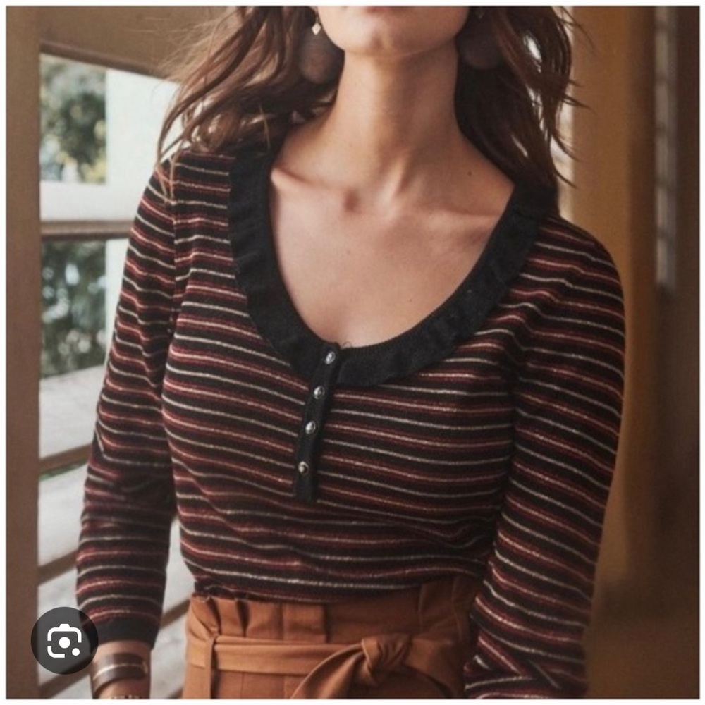 Sezane Black and Brown Striped Sweater